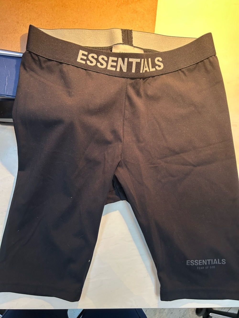 Fear of God ESSENTIALS Black Biker Shorts with Gray Waistband